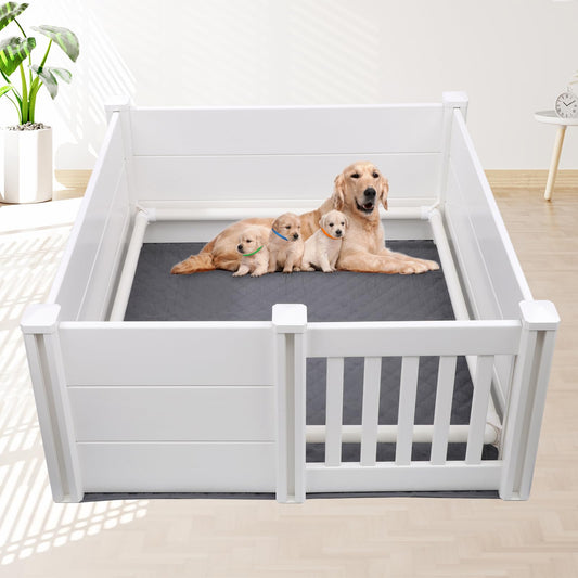 SafeNest Pro Whelping Box | 48×48×18in with Pig Rails, Waterproof Pad & ID Collars