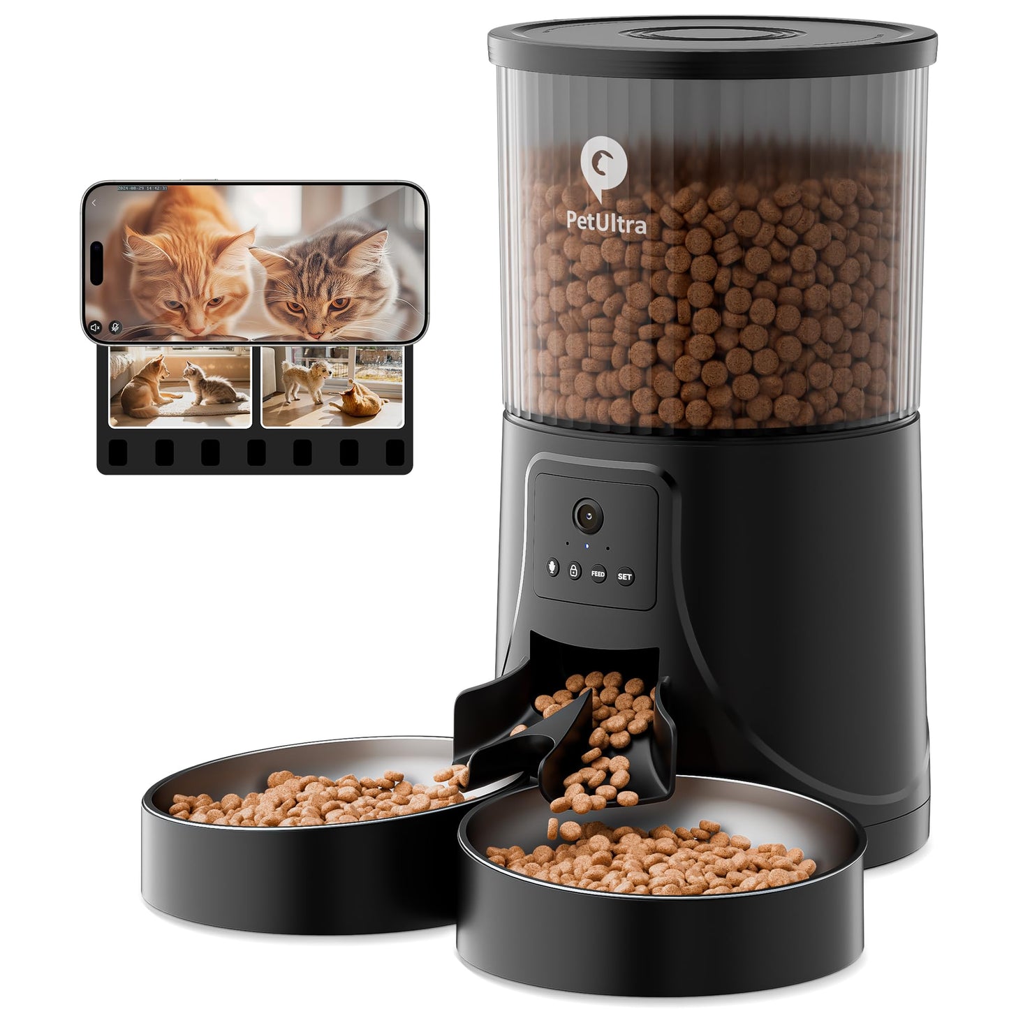 SmartServe Dual Cat Feeder: 2.4G Wi-Fi & HD Cam