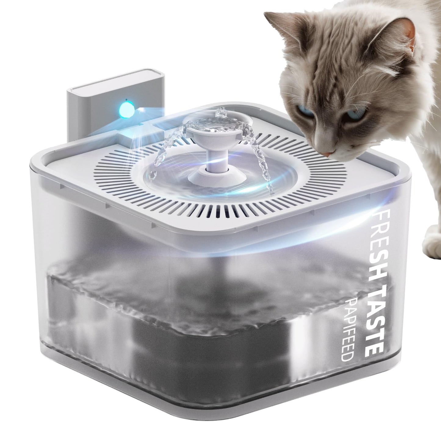 PAPIFEED Rechargeable Cat Water Fountain - Pet Water Fountain Battery Operated106oz/3L Automatic Cat Water Dispenser Wireless Drinking Fountain for Cats Indoor with Motion Sensor